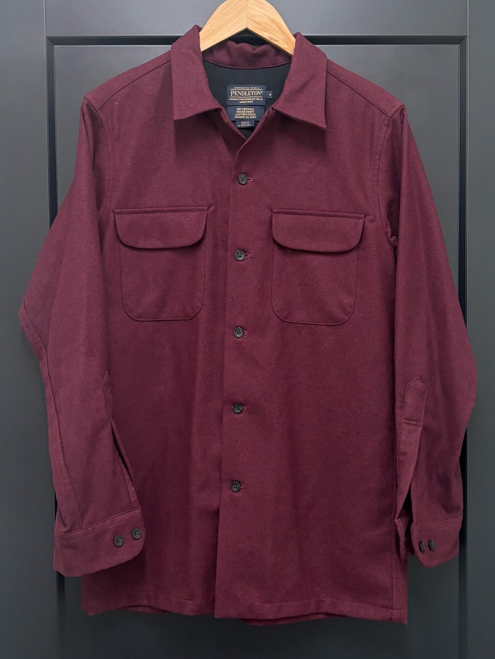 Pendleton Original Board Shirt Men’s Small Burgundy 100% Virgin Wool USA Fabric - Picture 2 of 8